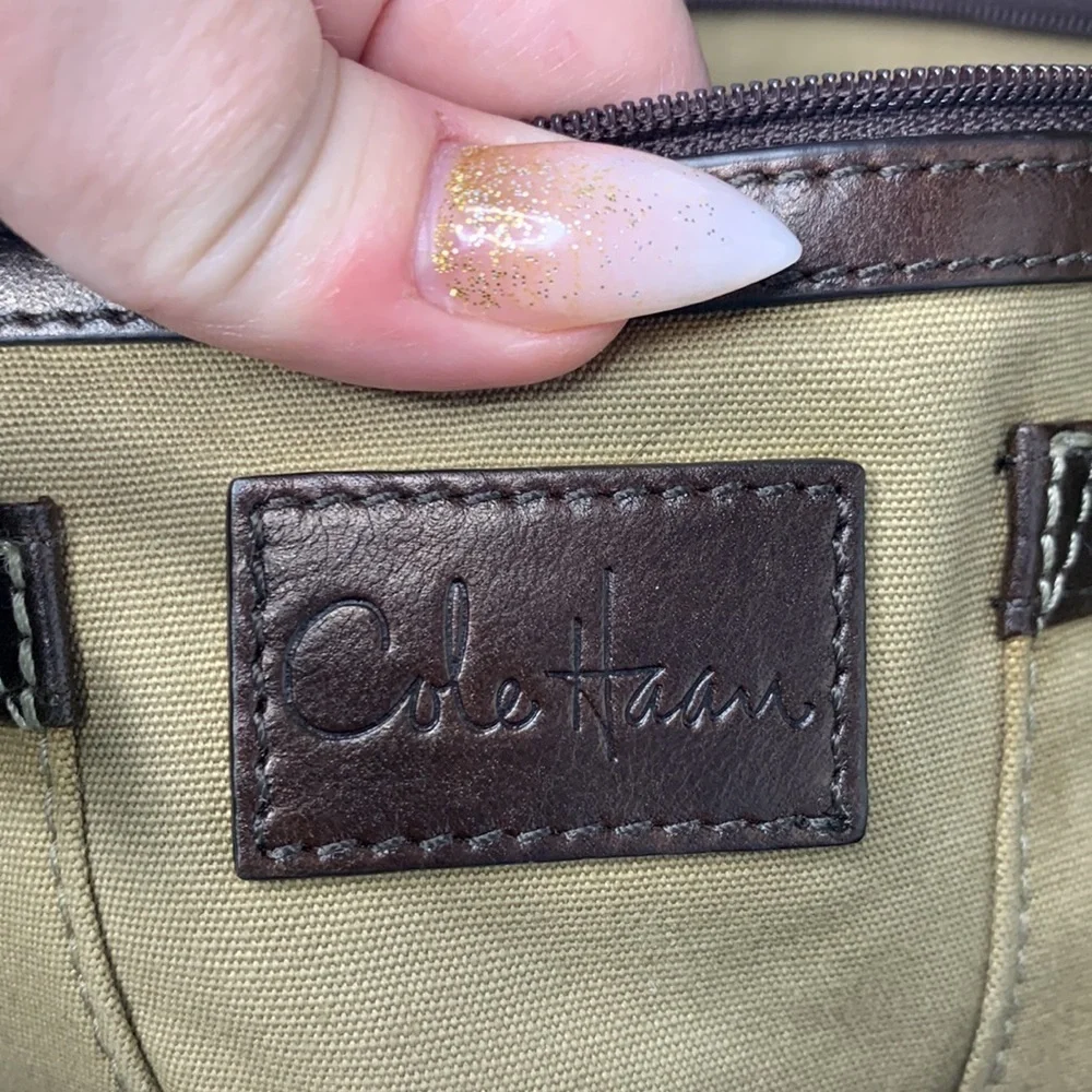 Cole Haan GENEVIEVE Triangle Leather & Woven Canvas Tote